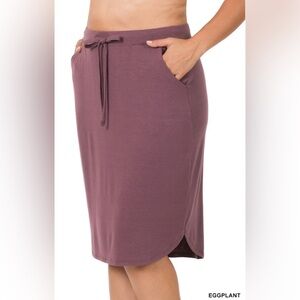 New!PLUS SIZE ELASTIC WAIST SELF TIE TULIP HEM SKIRT SIDE POCKETS Size 1…